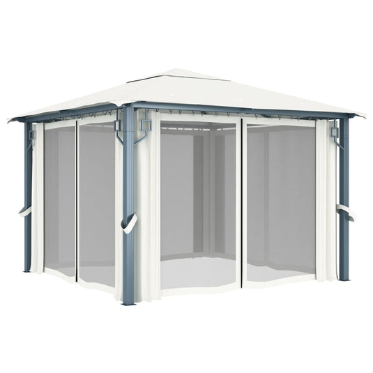 VidaXL Prieel met gordijn 300x300 cm aluminium crème