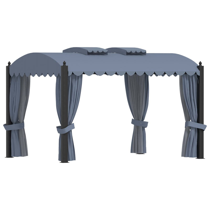 Load image into Gallery viewer, VidaXL Prieel met gordijnen 3x4 m staal antraciet
