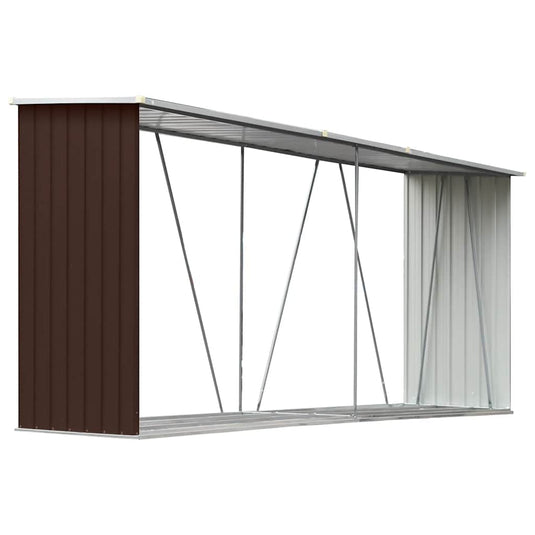 Vidaxl haardhoutschuur 330x84x152 cm gegalvaniseerd staal bruin