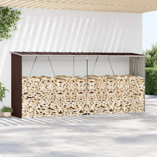 Vidaxl haardhoutschuur 330x84x152 cm gegalvaniseerd staal bruin