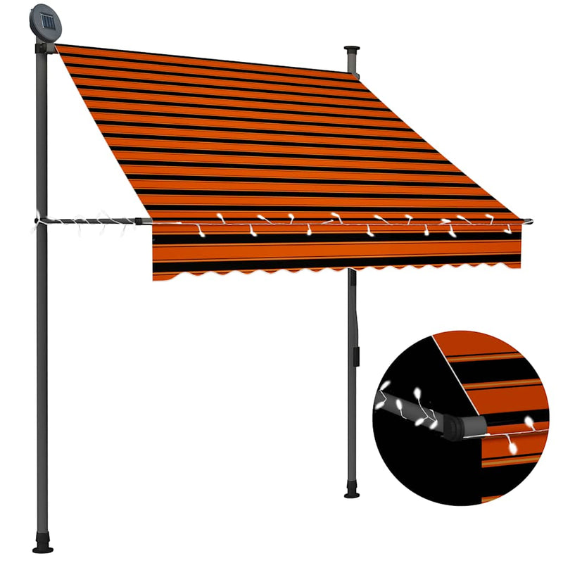 Load image into Gallery viewer, Vidaxl luifel handmatig uitschuifbaar met led 150 cm oranje en bruin
