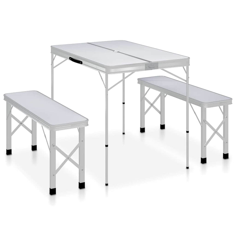Load image into Gallery viewer, Vidaxl campingtafel inklapbaar met 2 banken aluminium wit
