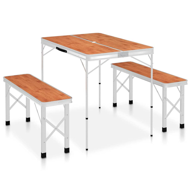 Load image into Gallery viewer, Vidaxl campingtafel inklapbaar met 2 banken aluminium bruin
