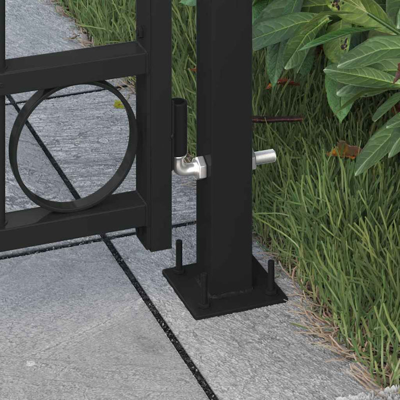 Load image into Gallery viewer, Vidaxl poort met gebogen bovenkant en 2 palen 105x204 cm zwart

