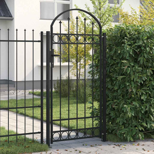 Vidaxl poort met gebogen bovenkant en 2 palen 105x204 cm zwart