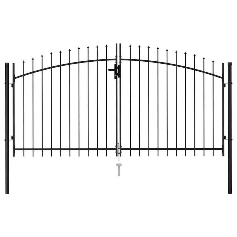 Load image into Gallery viewer, Vidaxl poort met puntige bovenkant dubbel 3x1,5 m staal zwart
