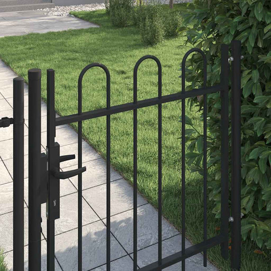 Vidaxl poort met gebogen bovenkant enkel 1x1 m staal zwart