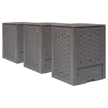 Vidaxl compostbakken 3 st 900 l 60x60x83 cm kunststof rattan bruin