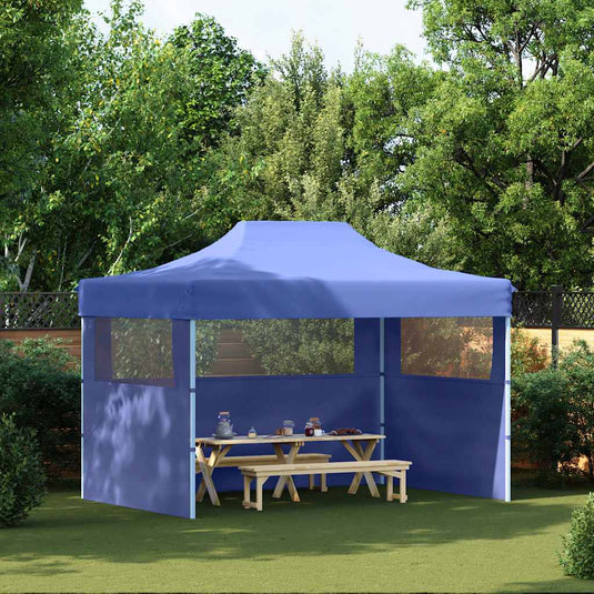 Vidaxl partytent met 3 zijwanden inklapbaar 3x4 m staal blauw