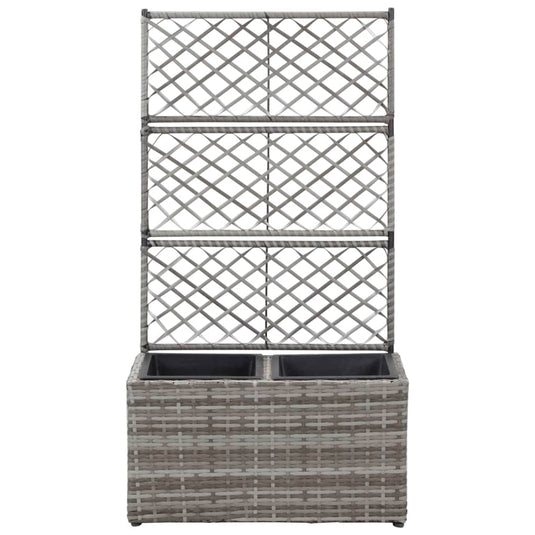Vidaxl latwerkplantenbak verhoogd met potten 58x30x107 cm rattan grijs