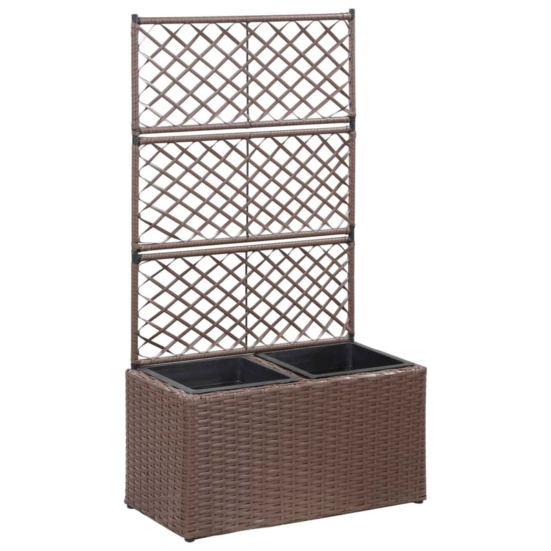 Afbeelding laden in galerijviewer, Vidaxl latwerkplantenbak verhoogd met potten 58x30x107 cm rattan bruin
