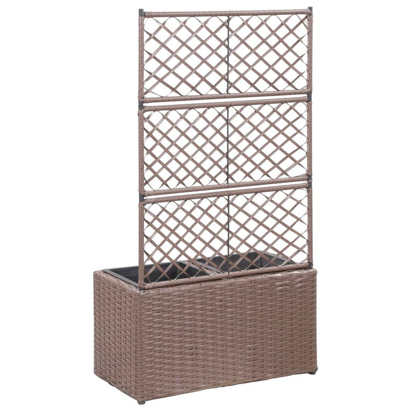 Afbeelding laden in galerijviewer, Vidaxl latwerkplantenbak verhoogd met potten 58x30x107 cm rattan bruin
