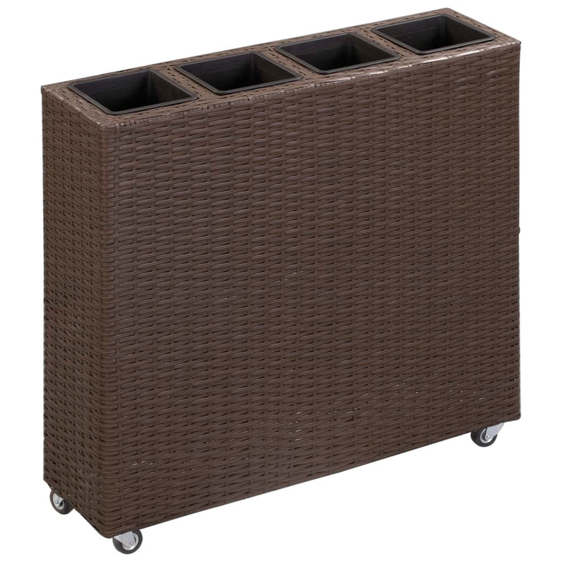 Load image into Gallery viewer, VidaXL Plantenbak verhoogd met 4 potten 80x22x79 cm poly rattan bruin
