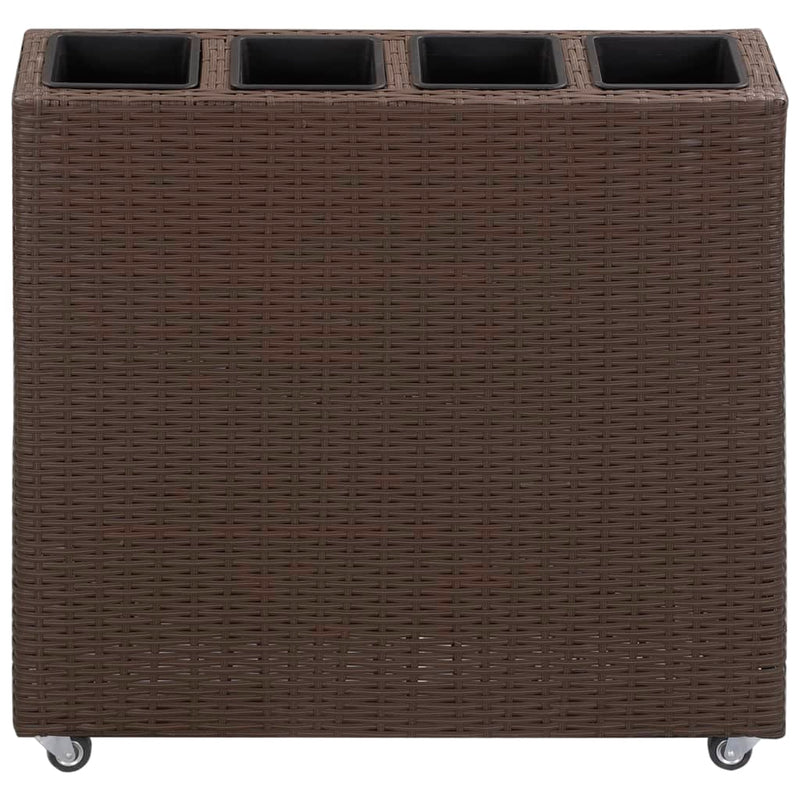 Load image into Gallery viewer, VidaXL Plantenbak verhoogd met 4 potten 80x22x79 cm poly rattan bruin
