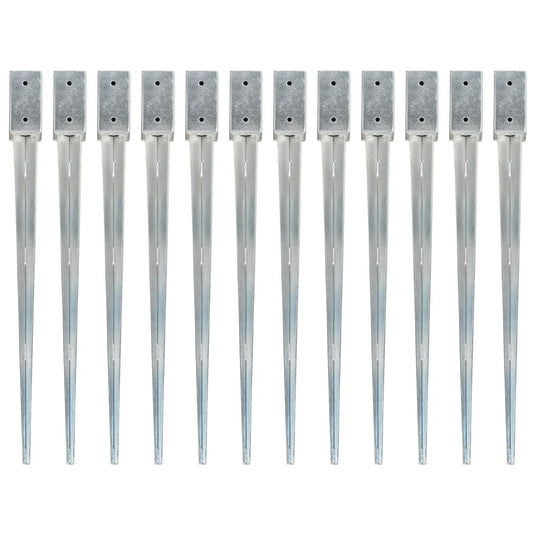 Vidaxl grondpinnen 12 st 7x7x90 cm gegalvaniseerd staal zilverkleurig