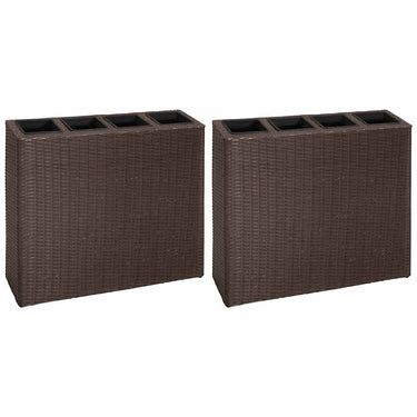 Vidaxl plantenbak verhoogd met 4 potten 2 st poly rattan bruin