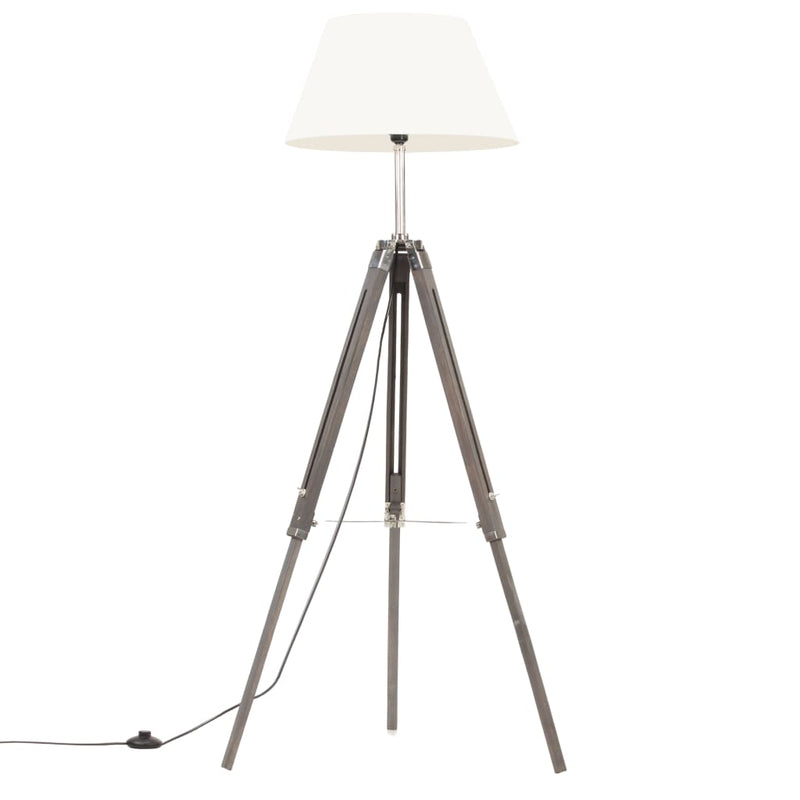 Load image into Gallery viewer, VidaXL Vloerlamp driepoot 141 cm massief teakhout grijs en wit
