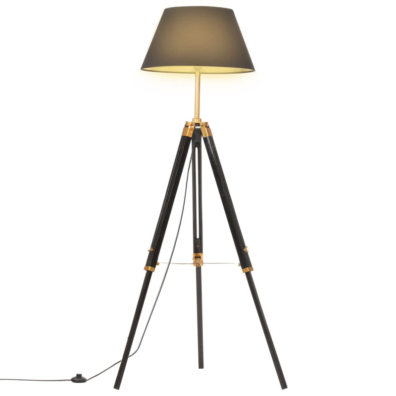 Load image into Gallery viewer, Vidaxl vloerlamp driepoot 141 cm massief teakhout zwart en goudkleurig
