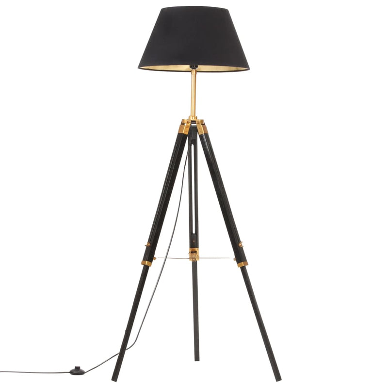 Load image into Gallery viewer, Vidaxl vloerlamp driepoot 141 cm massief teakhout zwart en goudkleurig
