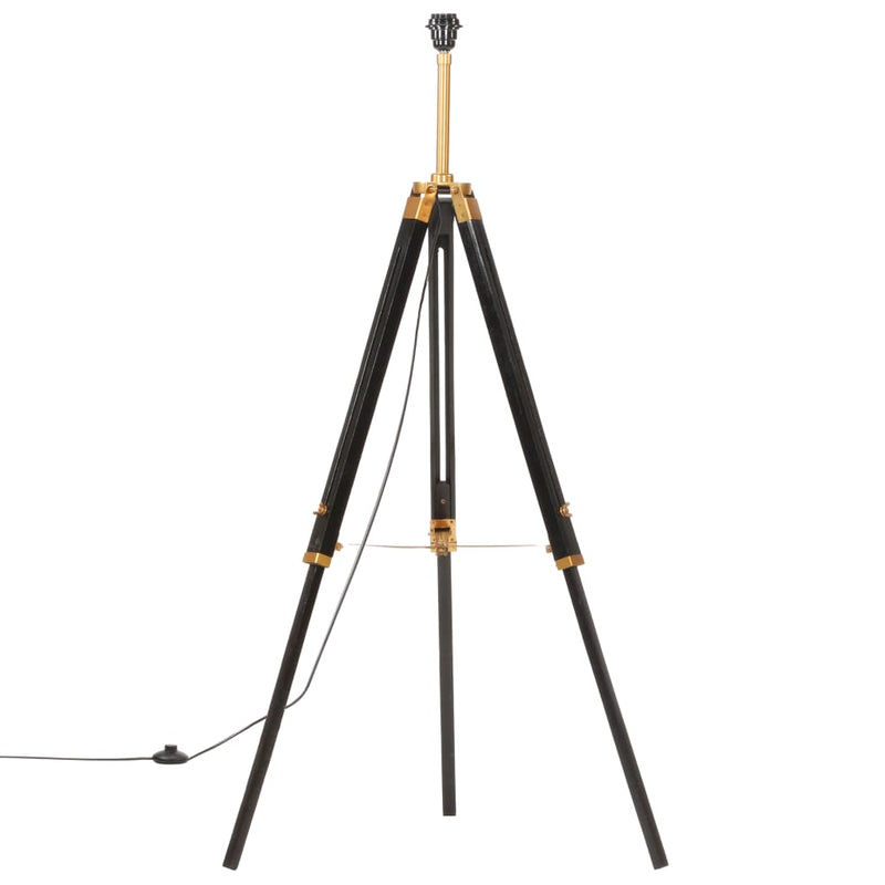 Load image into Gallery viewer, Vidaxl vloerlamp driepoot 141 cm massief teakhout zwart en goudkleurig
