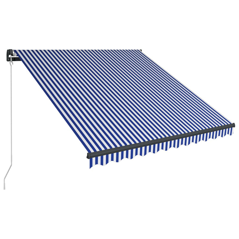 Load image into Gallery viewer, VidaXL Luifel handmatig uittrekbaar met LED 350x250 cm blauw en wit

