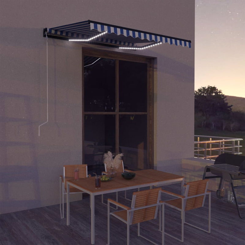 Load image into Gallery viewer, VidaXL Luifel met windsensor en LED 300x250 cm blauw en wit
