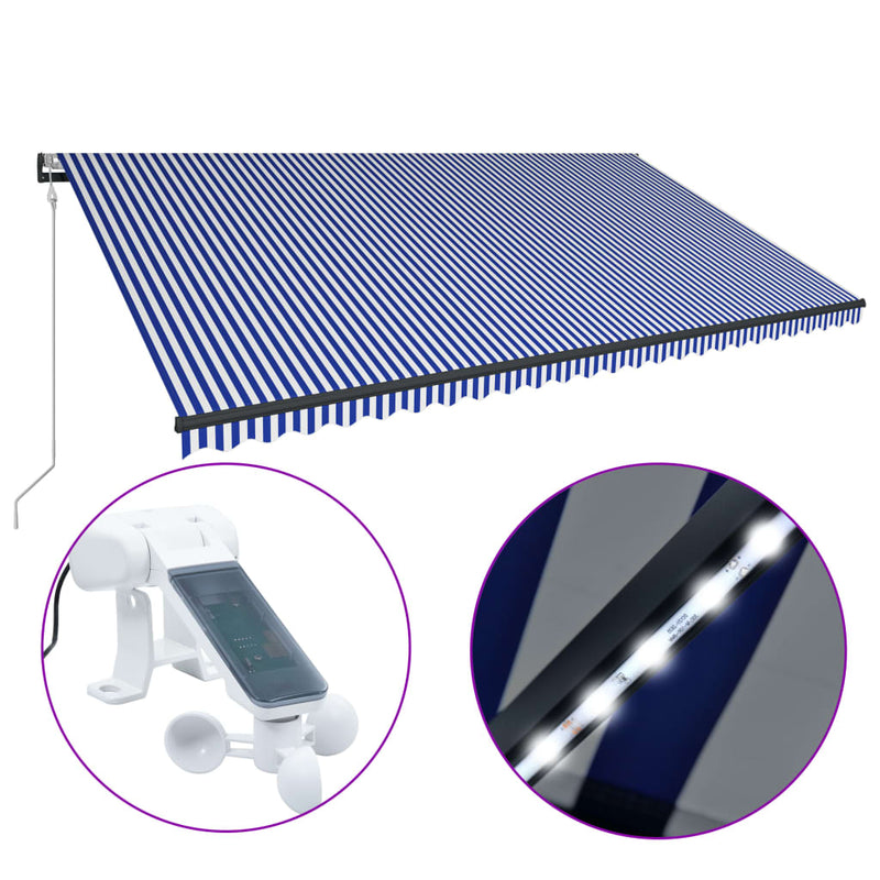 Load image into Gallery viewer, VidaXL Luifel met windsensor en LED 600x300 cm blauw en wit
