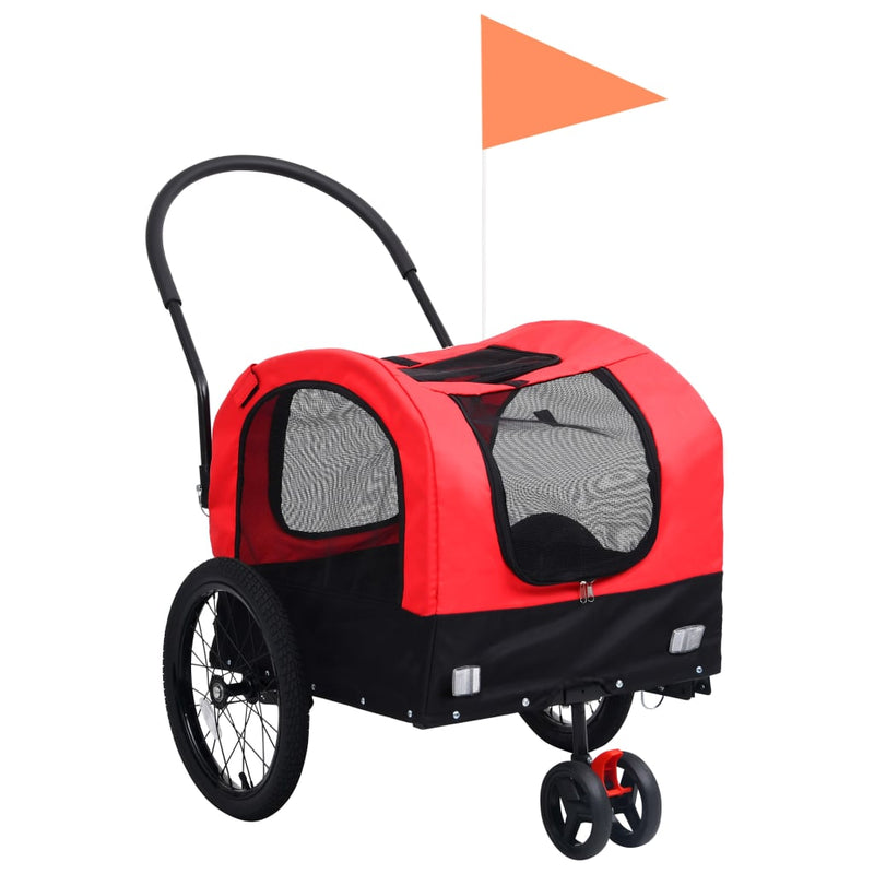 Load image into Gallery viewer, VidaXL Fietstrailer en kinderwagen 2-in-1 rood en zwart
