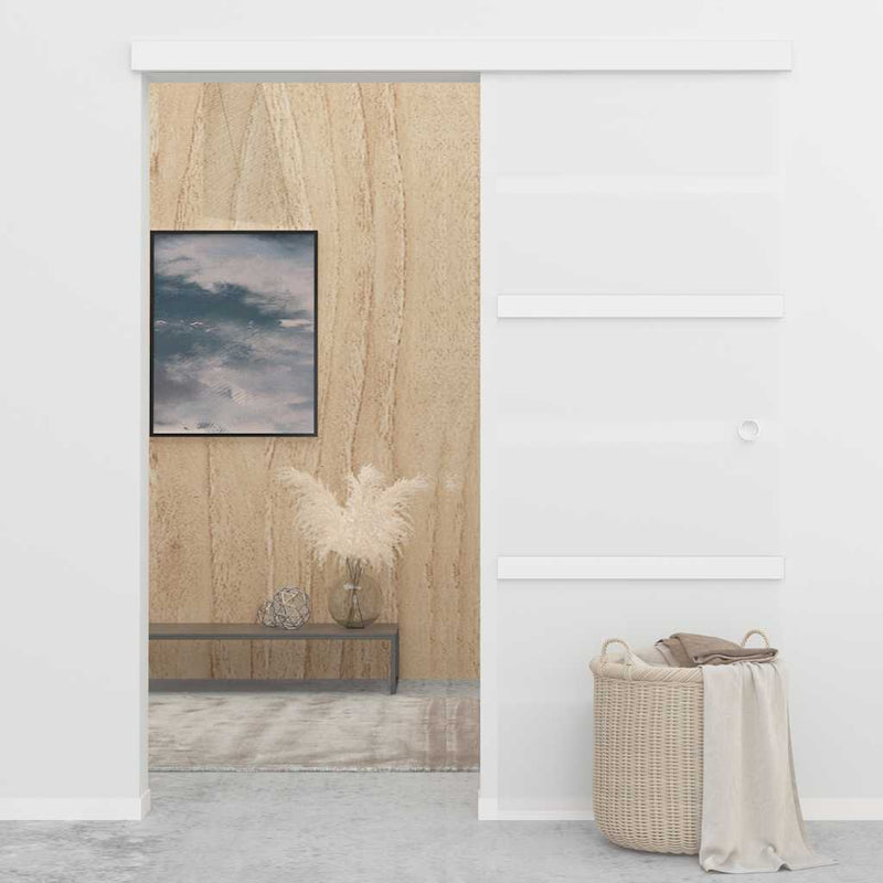 Load image into Gallery viewer, Vidaxl schuifdeur 76x212 cm esg-glas en aluminium zilverkleurig
