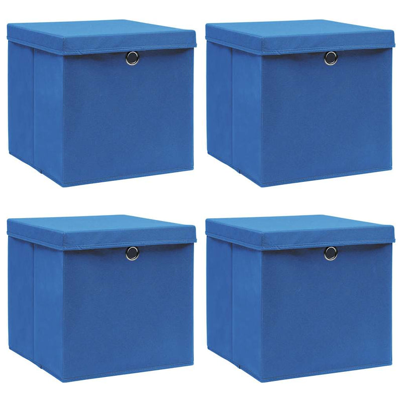 Afbeelding laden in galerijviewer, Vidaxl opbergboxen met deksel 4 st 32x32x32 cm stof blauw
