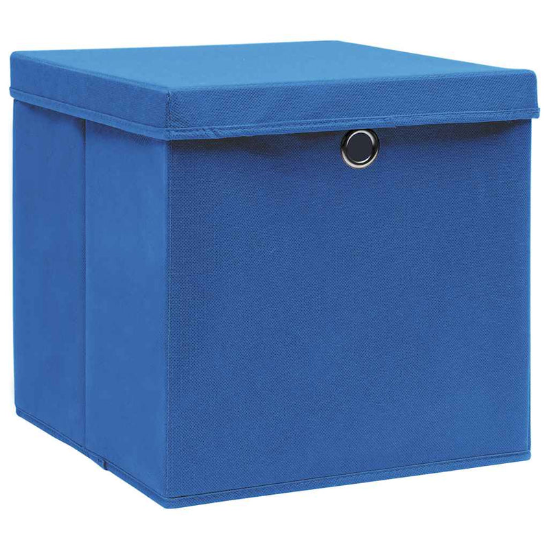 Load image into Gallery viewer, Vidaxl opbergboxen met deksel 10 st 32x32x32 cm stof blauw
