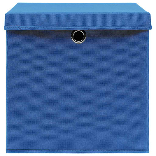 Vidaxl opbergboxen met deksel 10 st 32x32x32 cm stof blauw