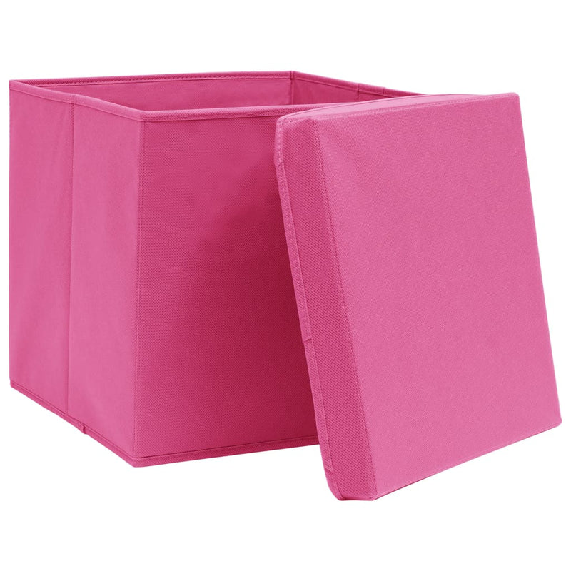 Load image into Gallery viewer, Vidaxl opbergboxen met deksel 10 st 32x32x32 cm stof roze
