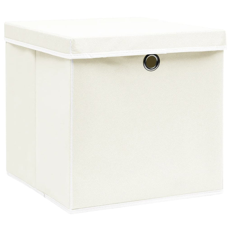 Load image into Gallery viewer, Vidaxl opbergboxen met deksel 4 st 32x32x32 cm stof wit
