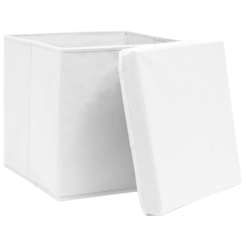 Load image into Gallery viewer, Vidaxl opbergboxen met deksel 10 st 32x32x32 cm stof wit
