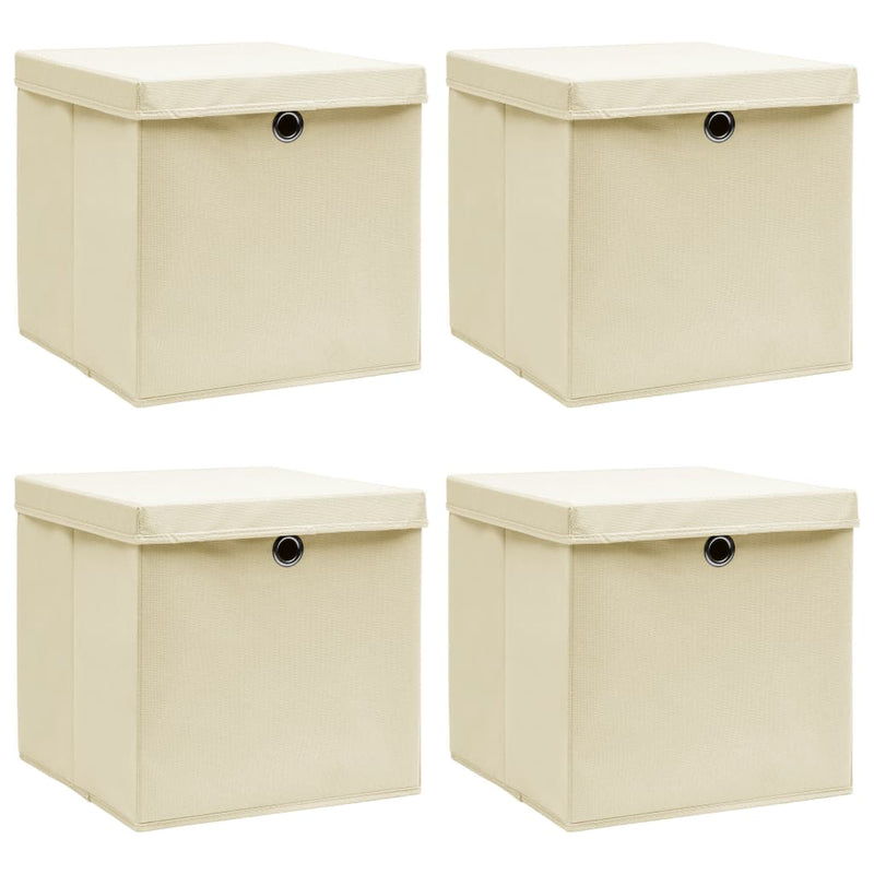 Load image into Gallery viewer, Vidaxl opbergboxen met deksel 4 st 32x32x32 cm stof crèmekleurig
