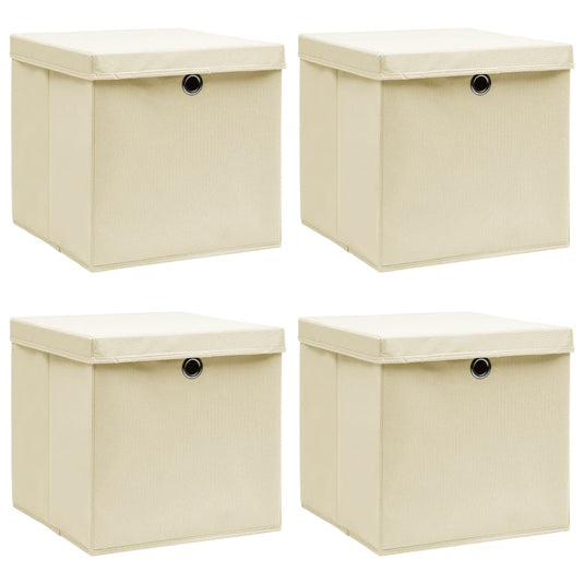 Vidaxl opbergboxen met deksel 4 st 32x32x32 cm stof crèmekleurig