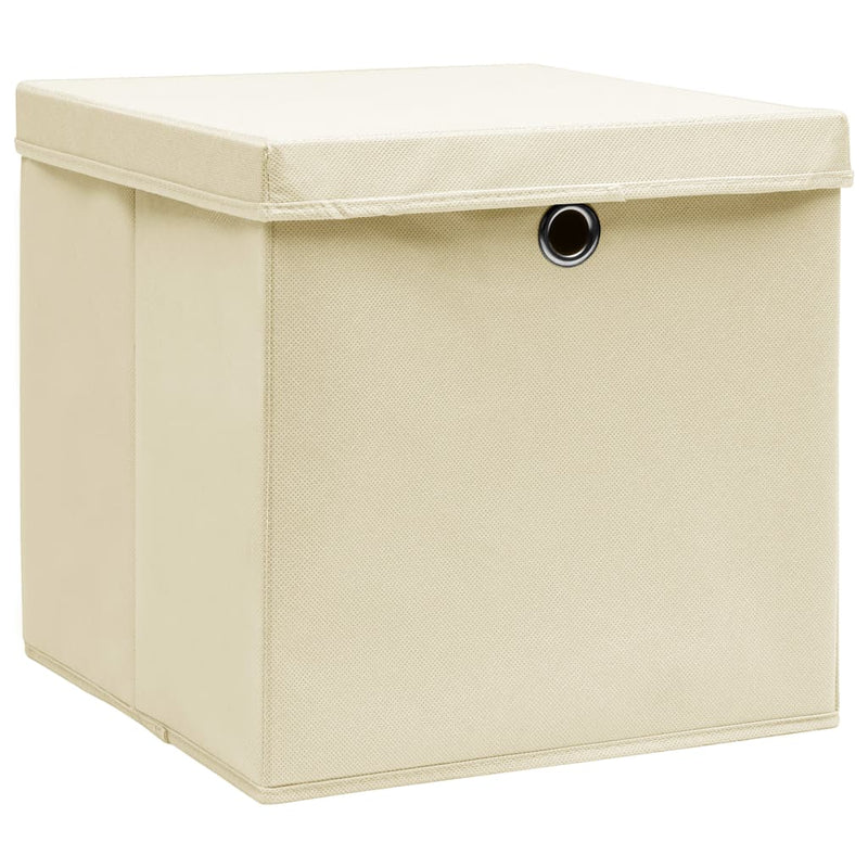 Load image into Gallery viewer, Vidaxl opbergboxen met deksel 4 st 32x32x32 cm stof crèmekleurig
