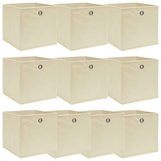 Vidaxl opbergboxen 10 st 32x32x32 cm stof crèmekleurig