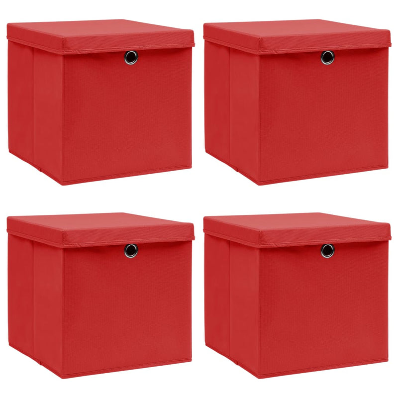 Load image into Gallery viewer, Vidaxl opbergboxen met deksel 4 st 32x32x32 cm stof rood
