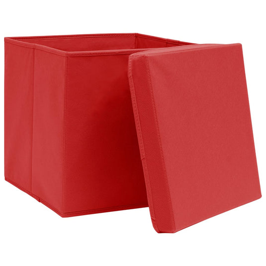Vidaxl opbergboxen met deksel 4 st 32x32x32 cm stof rood