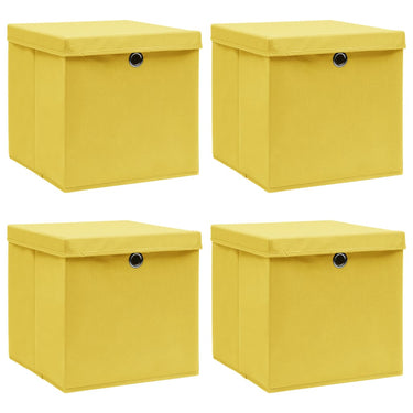 Vidaxl opbergboxen met deksel 4 st 32x32x32 cm stof geel