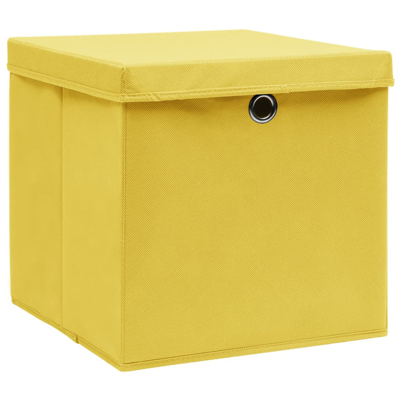 Afbeelding laden in galerijviewer, Vidaxl opbergboxen met deksel 4 st 32x32x32 cm stof geel
