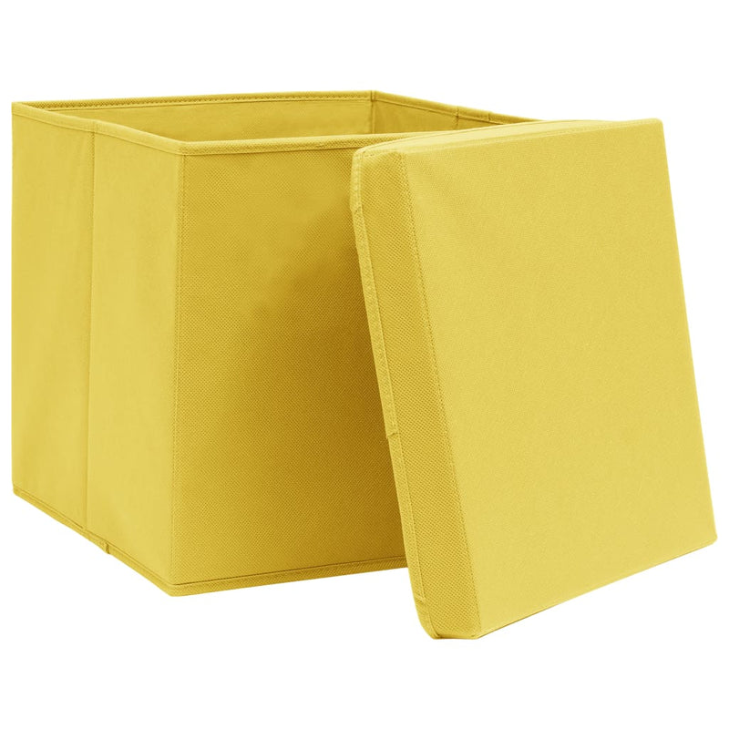 Afbeelding laden in galerijviewer, Vidaxl opbergboxen met deksel 4 st 32x32x32 cm stof geel
