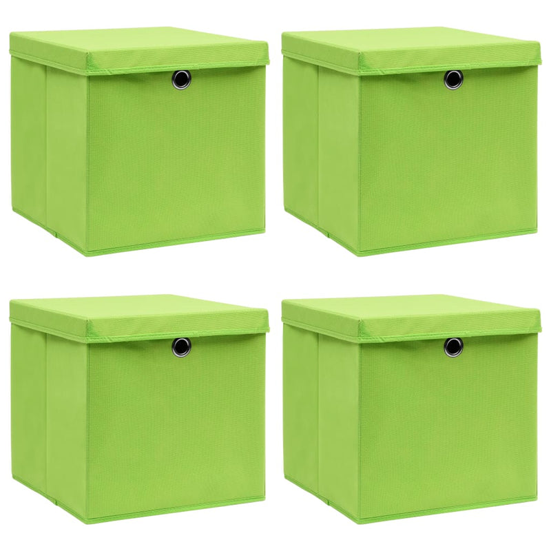 Load image into Gallery viewer, Vidaxl opbergboxen met deksel 4 st 32x32x32 cm stof groen

