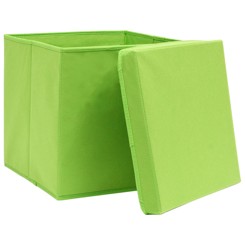 Load image into Gallery viewer, Vidaxl opbergboxen met deksel 4 st 32x32x32 cm stof groen
