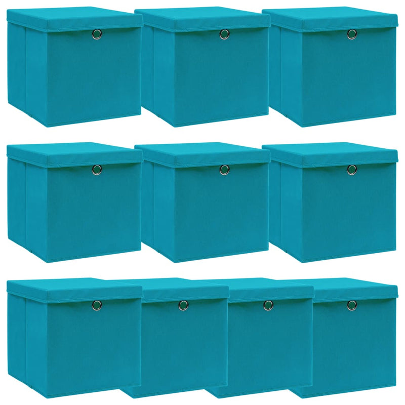 Afbeelding laden in galerijviewer, Vidaxl opbergboxen met deksel 10 st 32x32x32 cm stof babyblauw
