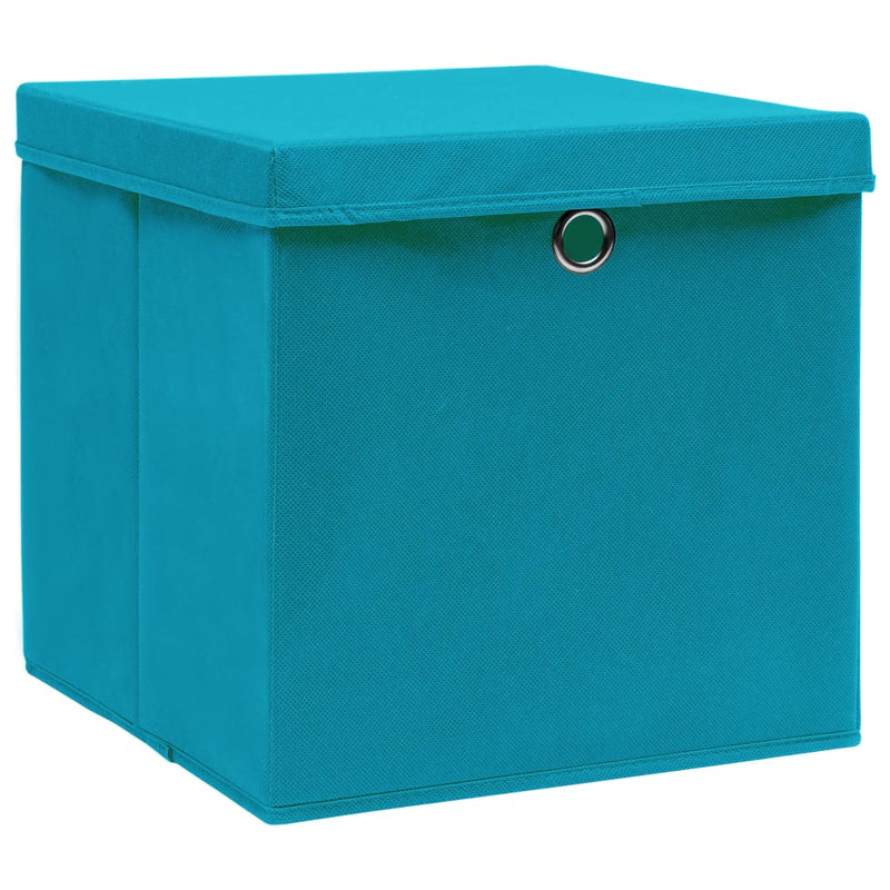 Afbeelding laden in galerijviewer, Vidaxl opbergboxen met deksel 10 st 32x32x32 cm stof babyblauw
