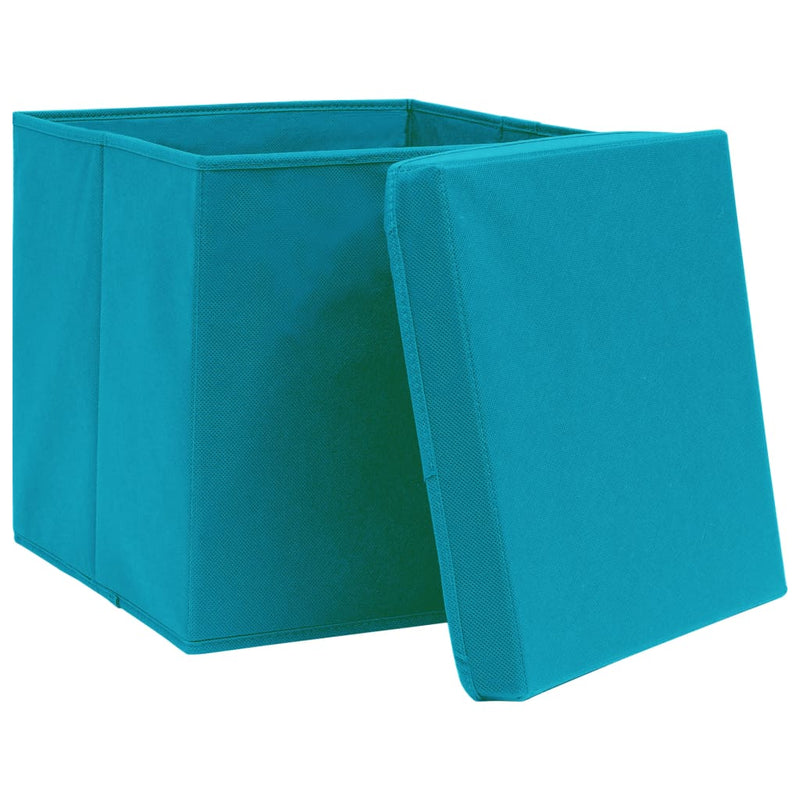 Afbeelding laden in galerijviewer, Vidaxl opbergboxen met deksel 10 st 32x32x32 cm stof babyblauw
