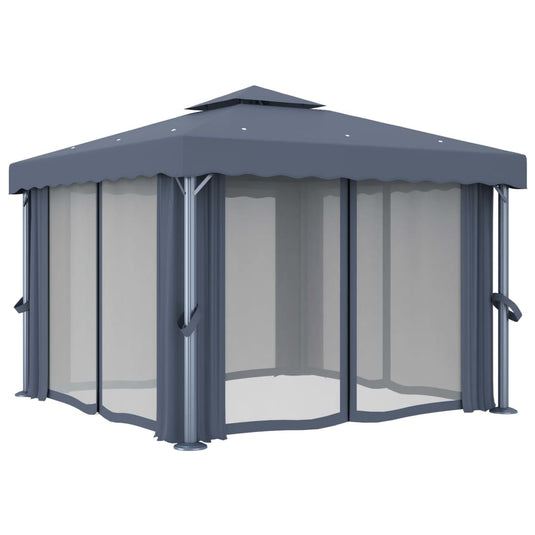 VidaXL Prieel met gordijn 3x3 m aluminium antraciet